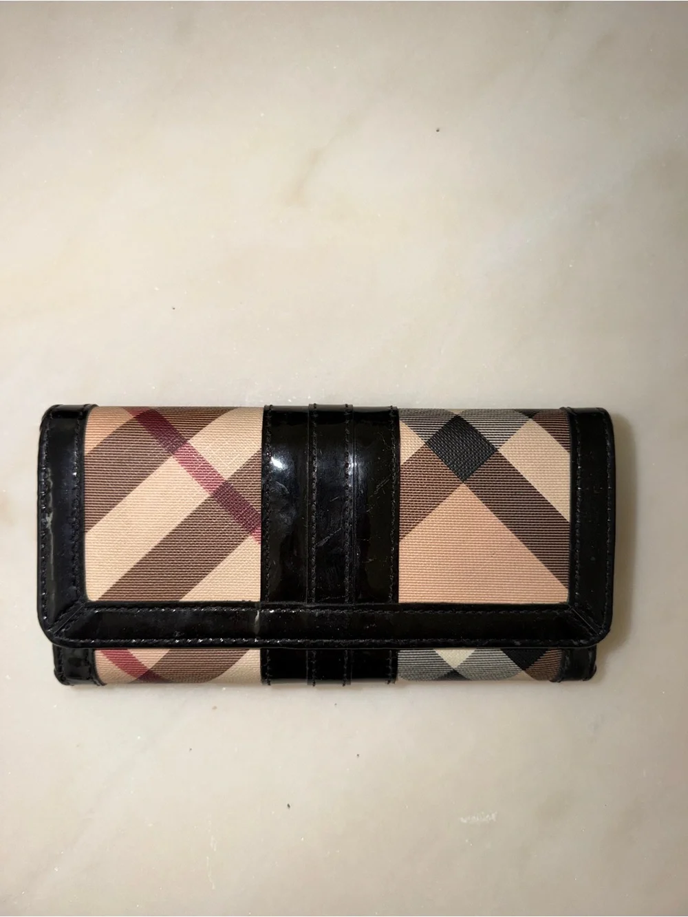 Burberry Classic Plaid Trifold Wallet with Black Trim